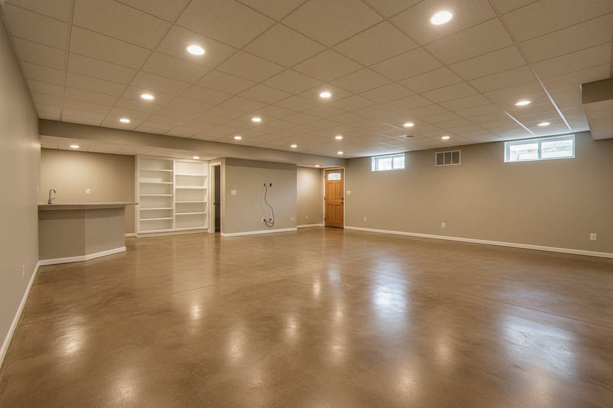 Finished basement with sealed flake epoxy, Huntsville