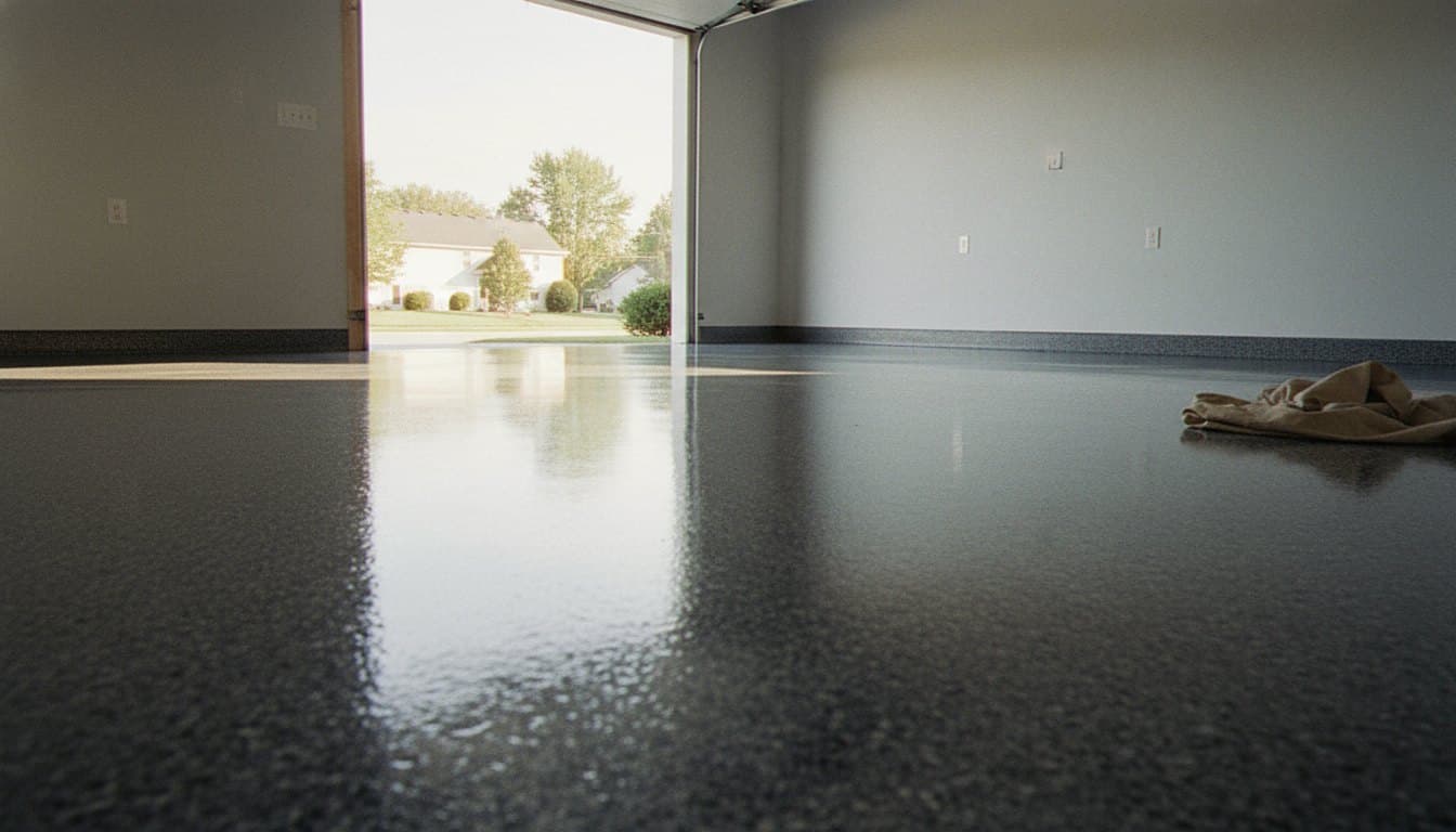 Huntsville garage recoated with fresh flake epoxy floor