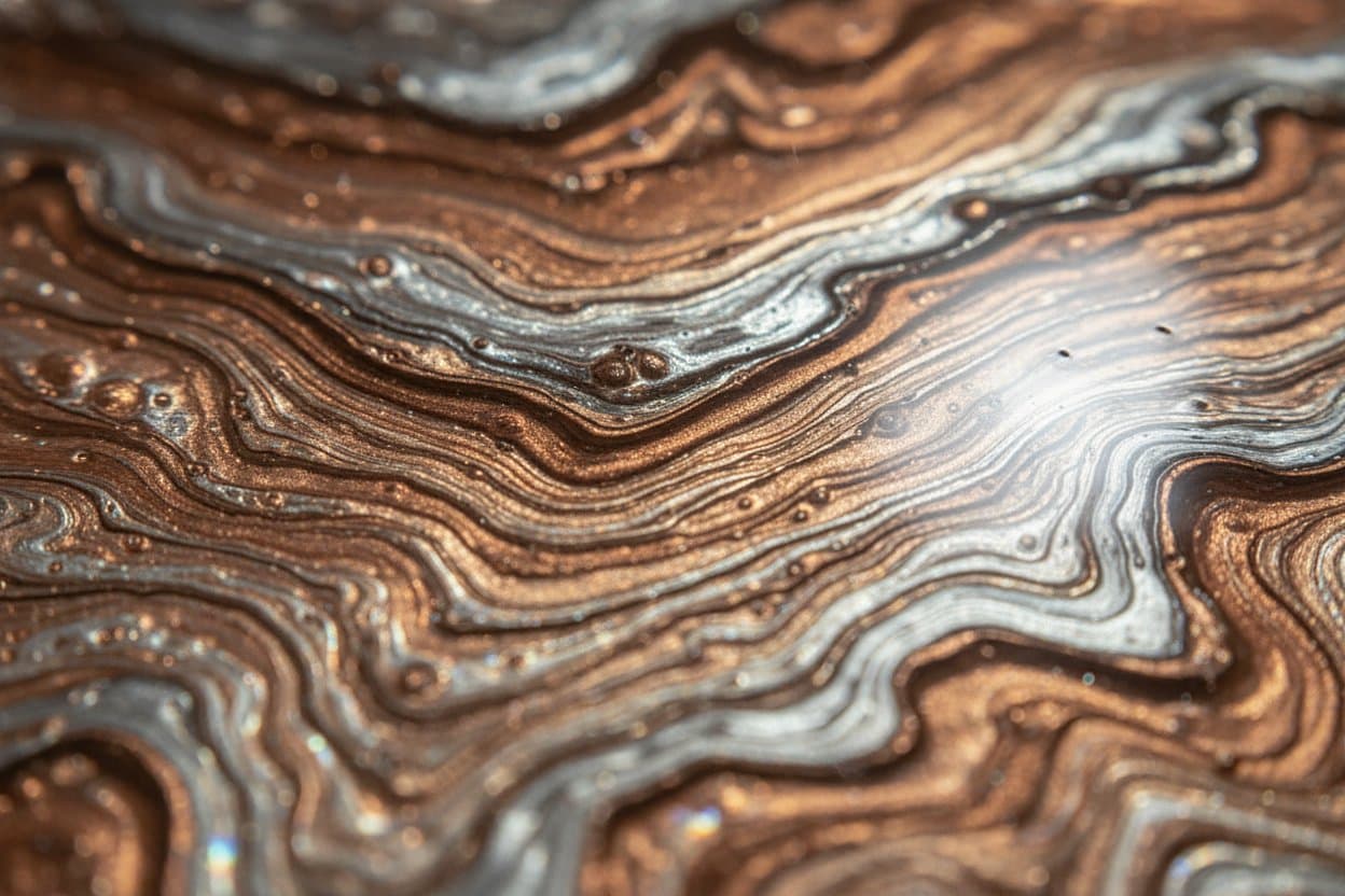 Mica swirl pattern in cured metallic epoxy surface