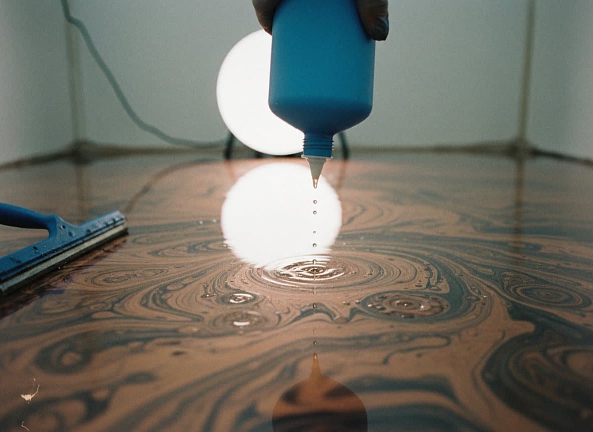 Squeegee moving mica resin during a metallic pour