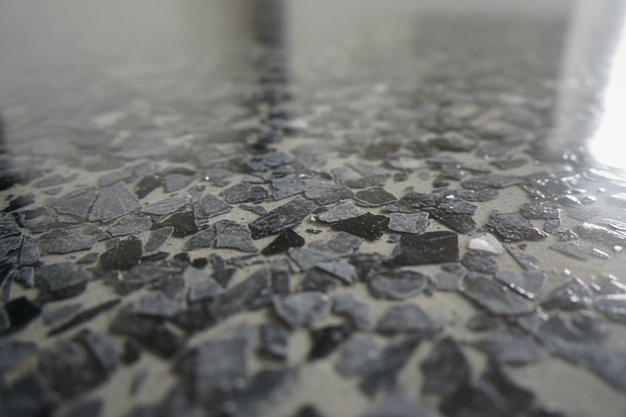 Polyaspartic topcoat surface showing gloss and depth