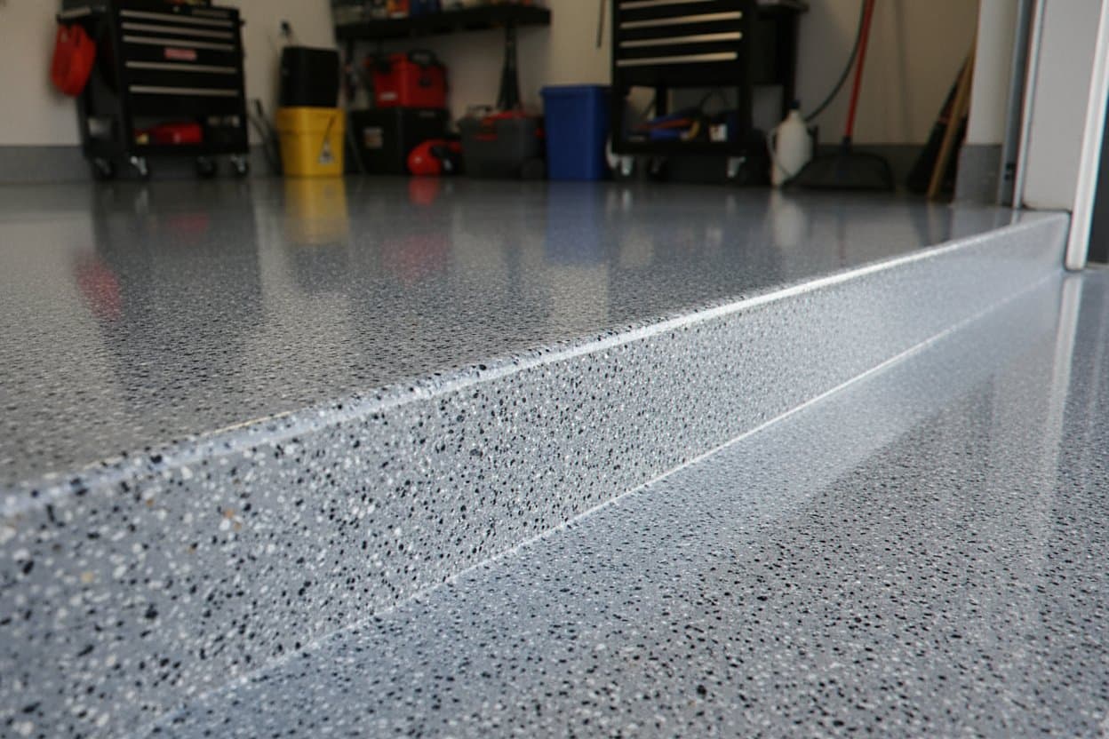 Clear polyaspartic coat edge on a finished floor