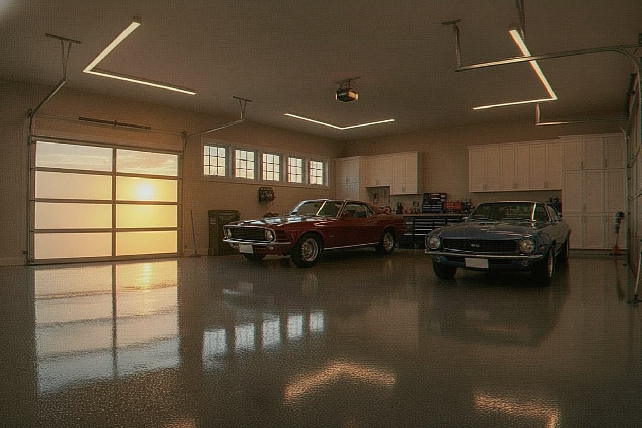 Wide view of polyaspartic sealed floor in Huntsville